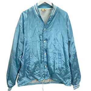 Vintage Chalk Line Satin Bomber Jacket Size XL Baby Blue Carolina Made in USA